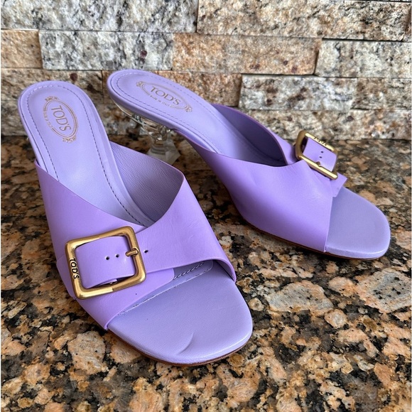 TOD'S Clear Heel Purple Slides - Picture 2 of 12
